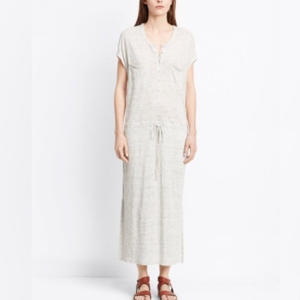 Vince Women's 100% Linen Henley Drawstring Maxi Dress - XS